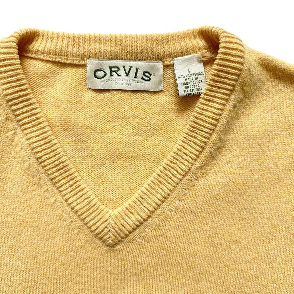VTG Orvis Lambswool V-Neck Sweater Large Golden Wheat Yellow Elevated Basic Chic - Picture 3 of 7